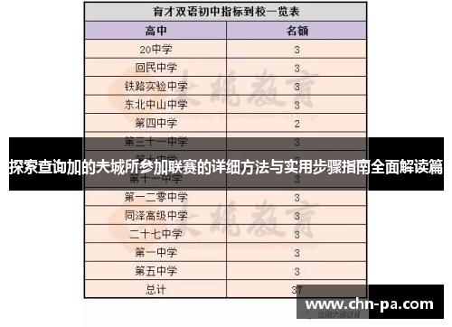 探索查询加的夫城所参加联赛的详细方法与实用步骤指南全面解读篇