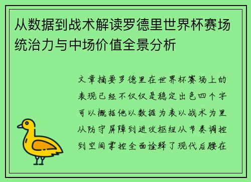 从数据到战术解读罗德里世界杯赛场统治力与中场价值全景分析 从数据到战术解读罗德里世界杯赛场统治力与中场价值全景分析